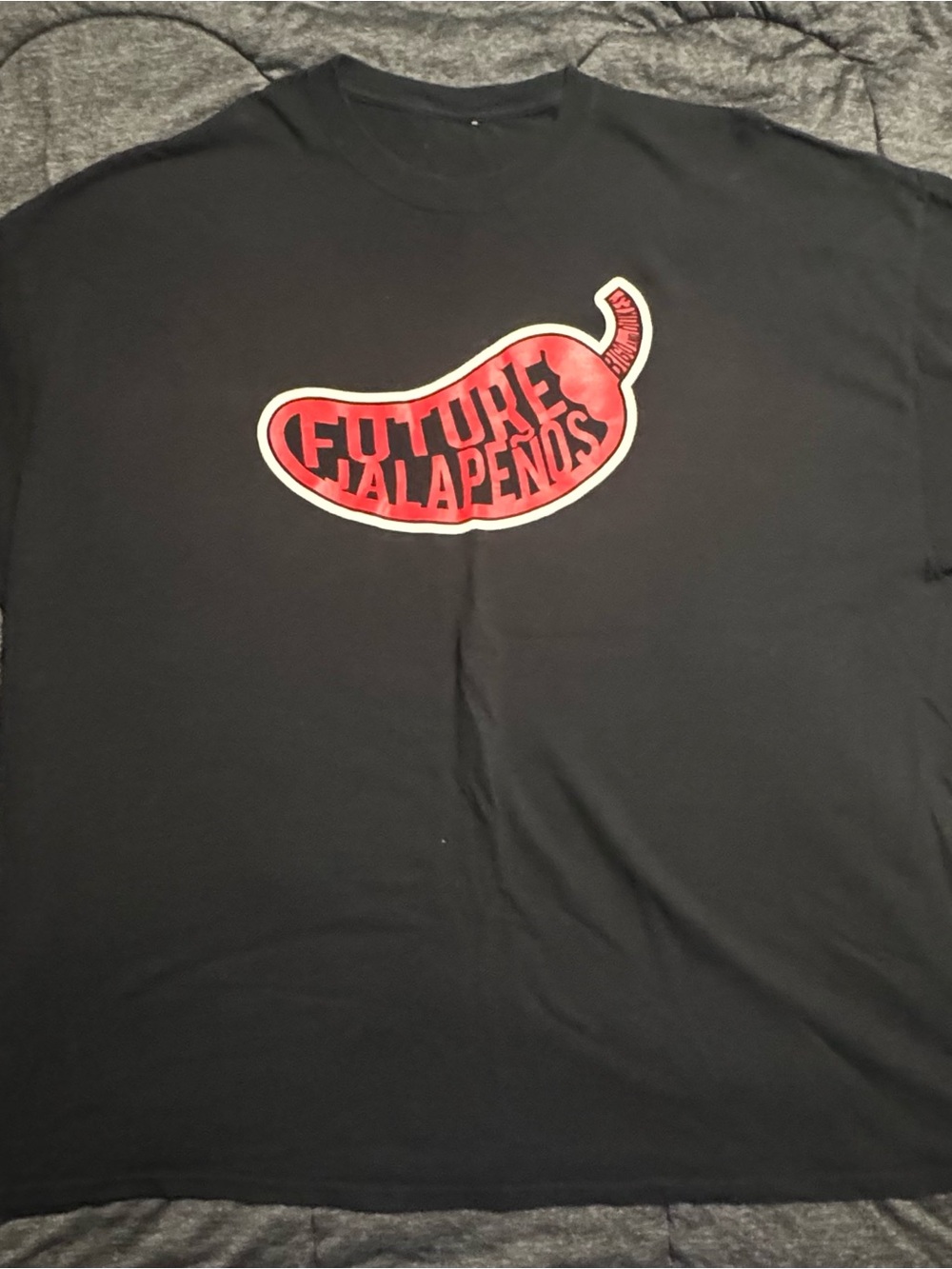 Black T-Shirt with Red 'Future Jalapenos' Pepper Graphic